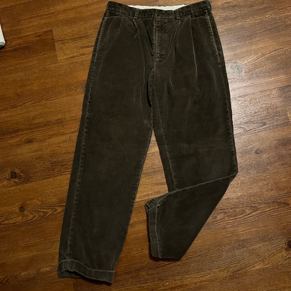 Brooks Brothers Dark Brown Pleated Office Casual Corduroy Trouser Pants Size 35